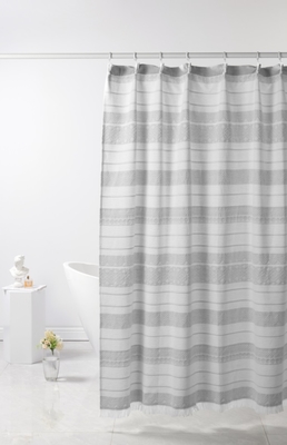 Rideau de douche en polyester coton jacquard Rideau de douche gris rayé